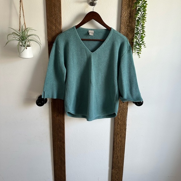 Chico's Sweater Women's Size 1 (Medium) V-Neck Ribbed 3/4 Sleeve V-Neck Teal - Picture 8 of 14
